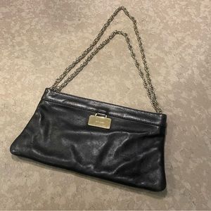 Kate Spade vintage leather clutch, black with gold chain
